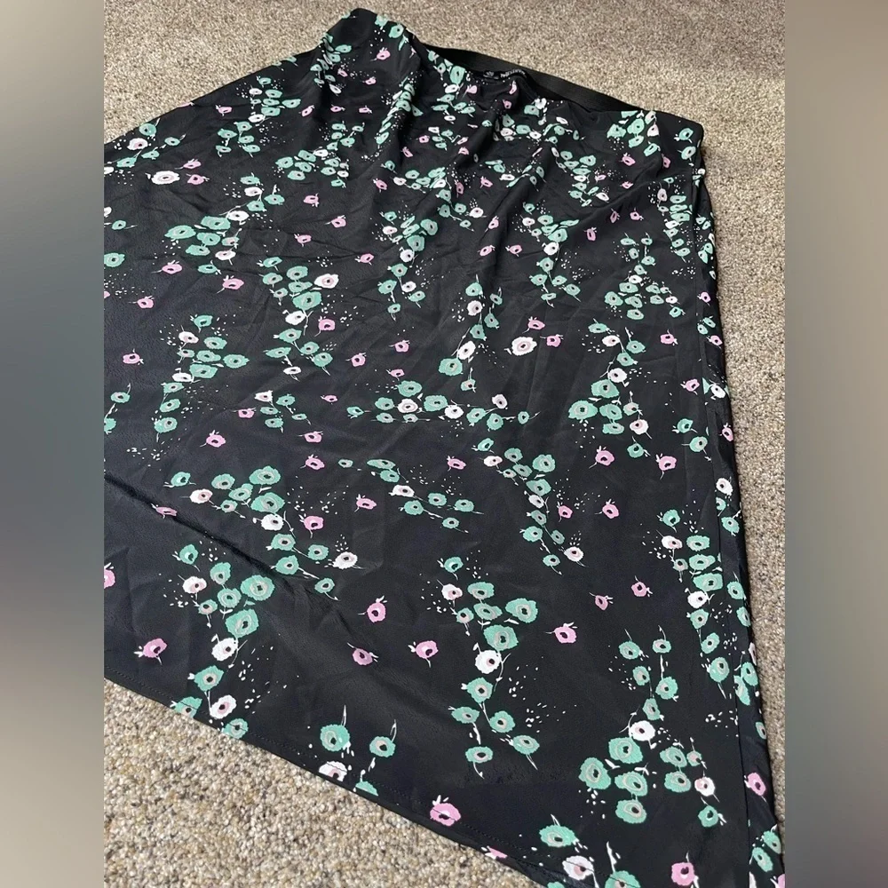 NASTY GAL Women's Black Floral Print SATIN MIDI SKIRT Size US 16